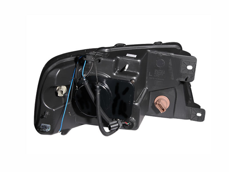 ANZO 2004-2008 Ford F-150 projector headlights with halo and LED lights, featuring a sleek black housing and clear lens design.