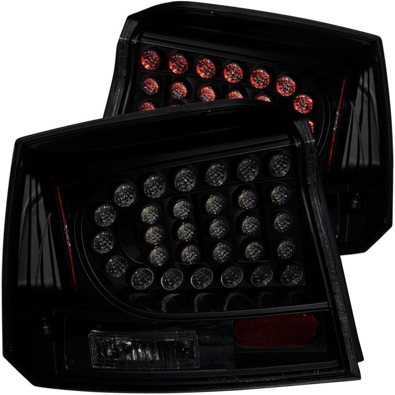 ANZO LED taillights for 2006-2008 Dodge Charger with dark smoke lens and black housing.