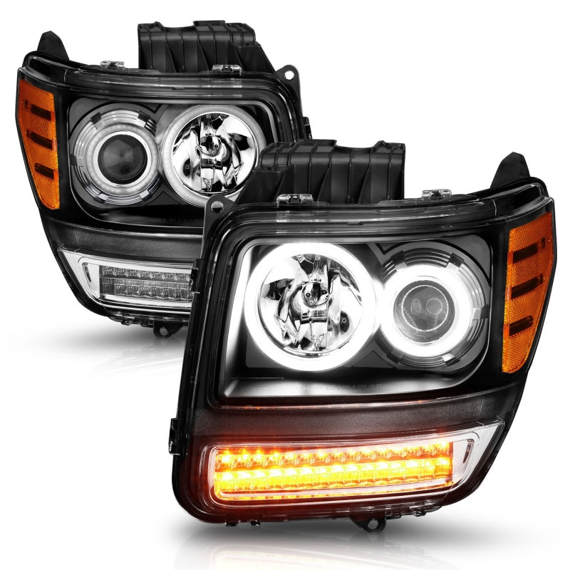 ANZO 2007-2012 Dodge Nitro Projector Headlights with Halo Black CCFL, showcasing sleek black housing and clear lens design.