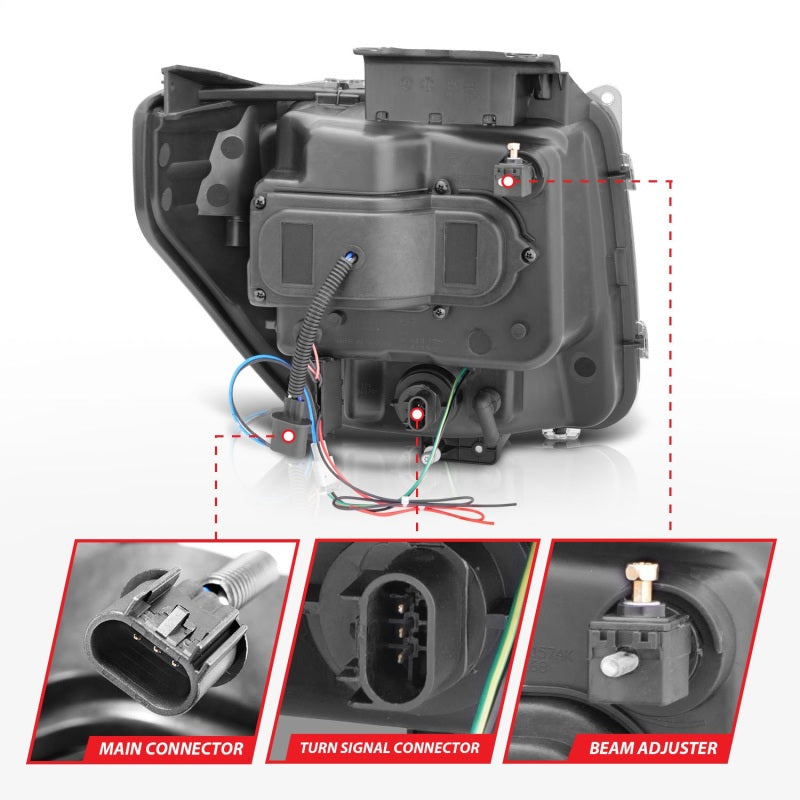 ANZO 2007-2012 Dodge Nitro Projector Headlights with Halo Black CCFL, showcasing sleek black housing and clear lens design.