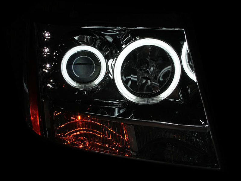 ANZO 2007-2013 Chevrolet Avalanche Projector Headlights with Halo Chrome, showcasing clear lens and chrome housing.