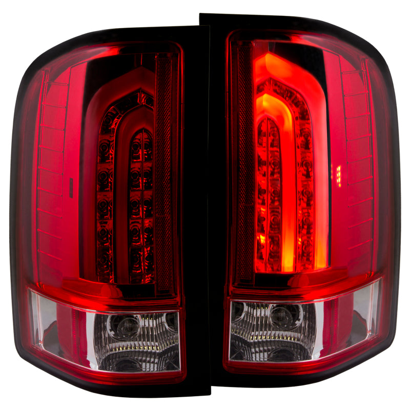 ANZO LED taillights for 2007-2013 Chevrolet Silverado 1500, featuring a red and clear lens design.