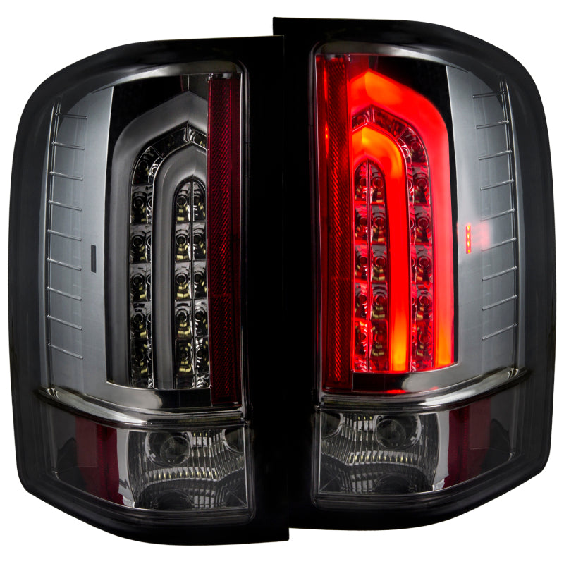 ANZO LED taillights for 2007-2013 Chevrolet Silverado 1500 with smoke lens, showcasing modern design and bright LED illumination.