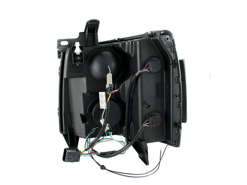 ANZO 2007-2013 Chevrolet Silverado 1500 Projector Headlights with Halo B, featuring clear lens and black housing for enhanced visibility.