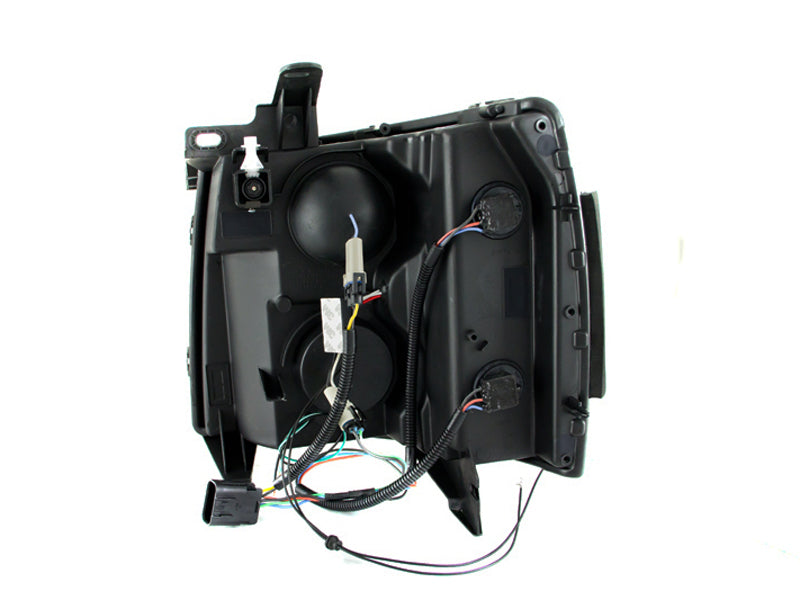 ANZO 2007-2013 Chevrolet Silverado 1500 Projector Headlights with Halo B, featuring clear lens and black housing for enhanced visibility.