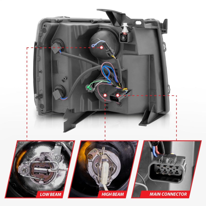 ANZO 2007-2013 Chevrolet Silverado 1500 Projector Headlights with Halo C, featuring clear lens and chrome housing.