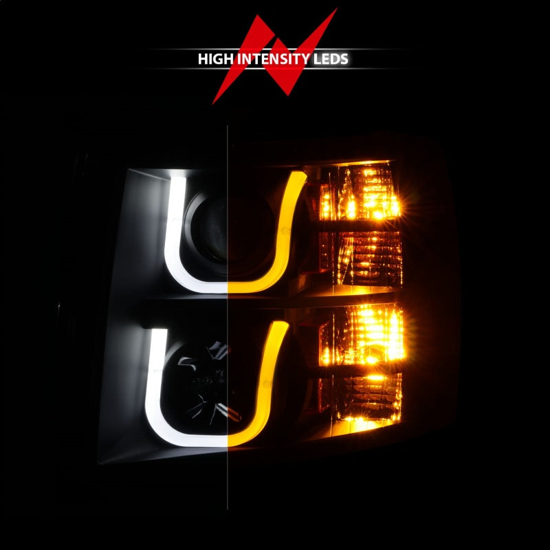 ANZO 2007-2013 Chevrolet Silverado 1500/2500 Projector Headlights showcasing sleek design and advanced lighting technology.