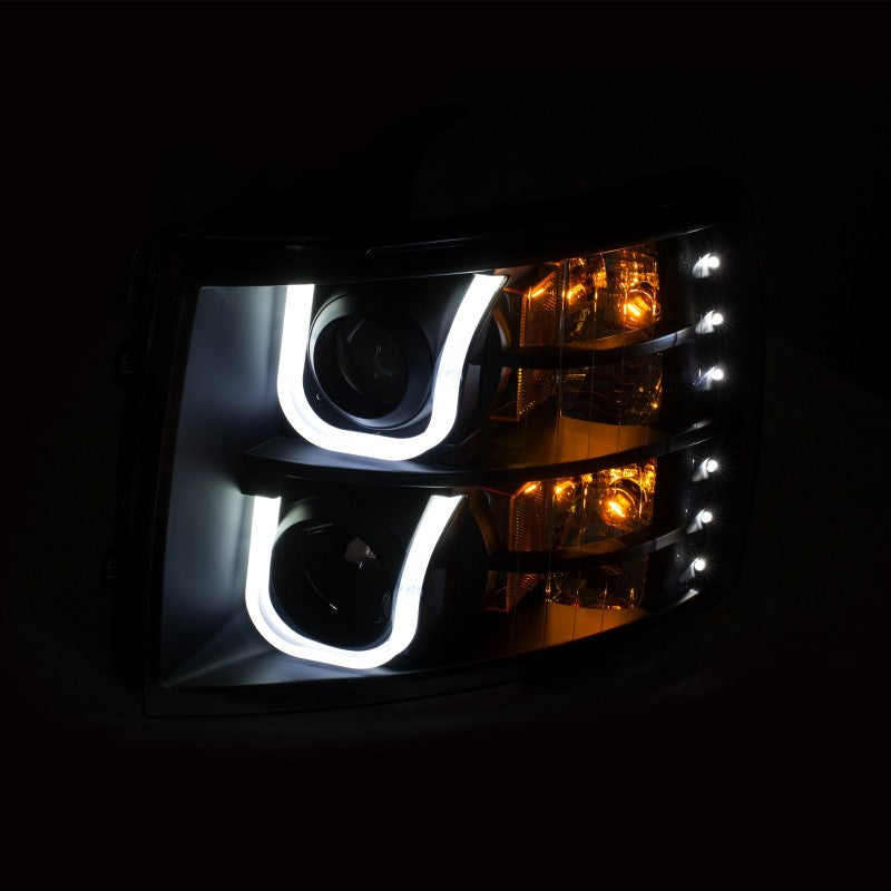ANZO 2007-2013 Chevrolet Silverado 1500/2500 Projector Headlights showcasing sleek design and advanced lighting technology.