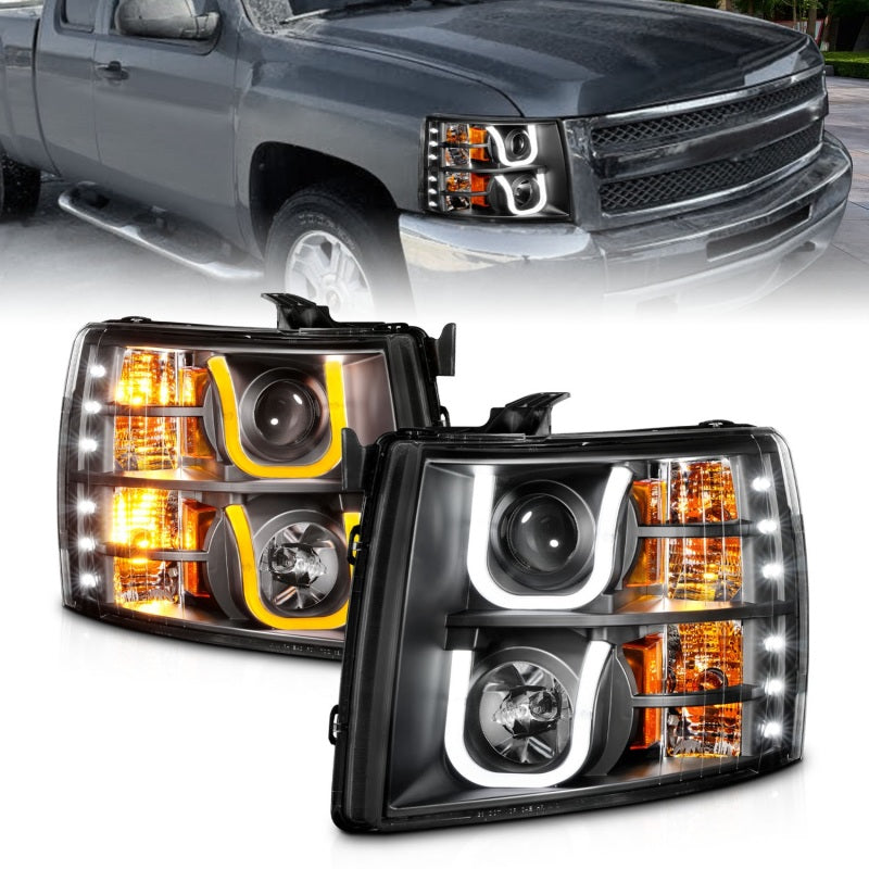 ANZO 2007-2013 Chevrolet Silverado 1500/2500 Projector Headlights showcasing sleek design and advanced lighting technology.