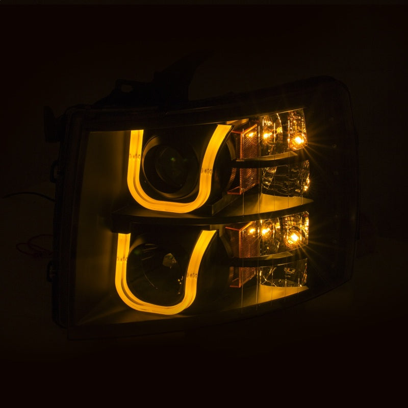 ANZO 2007-2013 Chevrolet Silverado 1500/2500 Projector Headlights showcasing sleek design and advanced lighting technology.