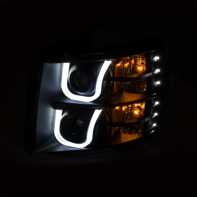 ANZO 2007-2013 Chevrolet Silverado 1500/2500 Projector Headlights showcasing sleek design and advanced lighting technology.