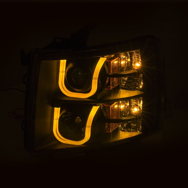 ANZO 2007-2013 Chevrolet Silverado 1500/2500 Projector Headlights showcasing sleek design and advanced lighting technology.