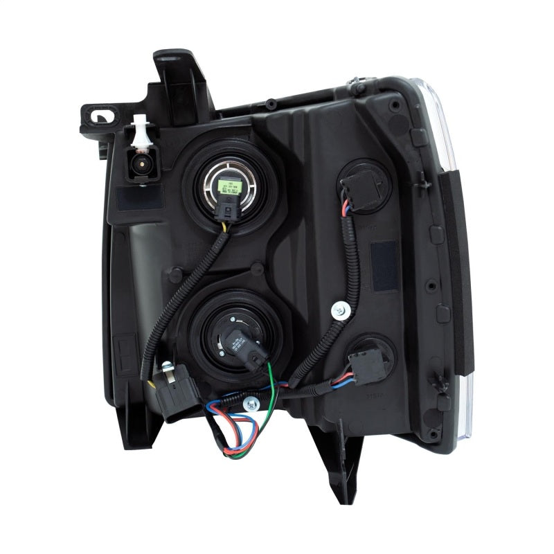 ANZO 2007-2013 Chevrolet Silverado Crystal Headlights with clear lens and black housing, showcasing modern design and superior visibility.