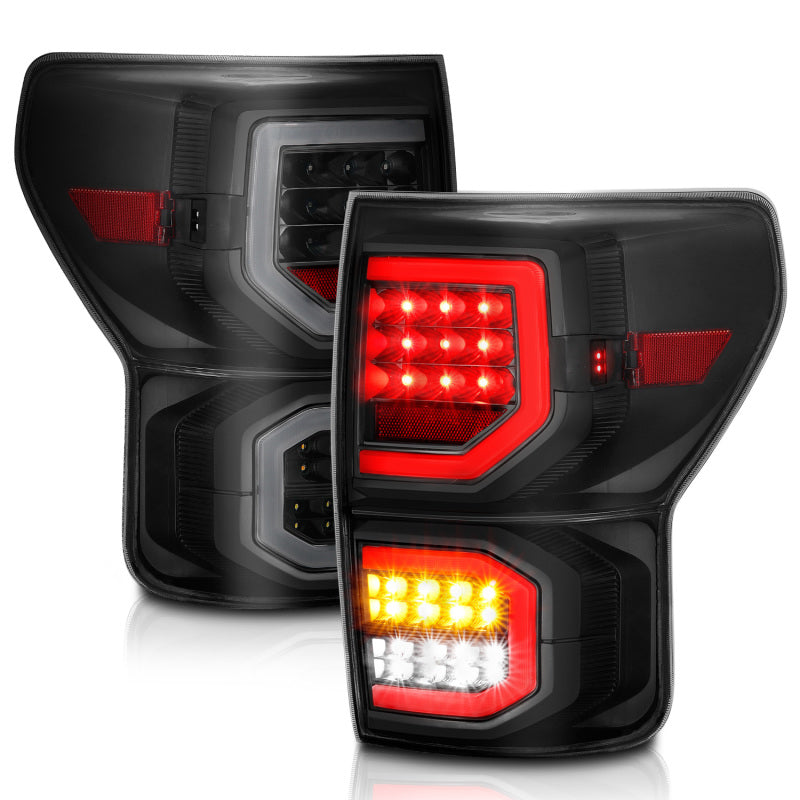 ANZO LED taillights for 2007-2013 Toyota Tundra, featuring a plank style design and smoke lens for enhanced visibility and modern aesthetics.
