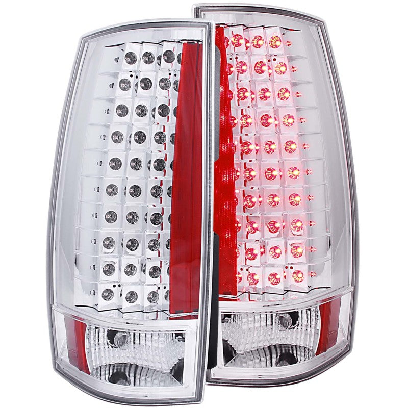 ANZO LED taillights for 2007-2014 Chevrolet Suburban featuring a clear lens and chrome housing.