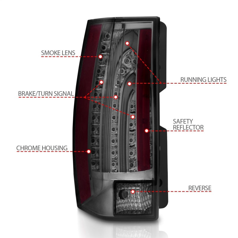 ANZO LED taillights for 2007-2014 Chevrolet Suburban with smoke lens, showcasing modern design and enhanced visibility.