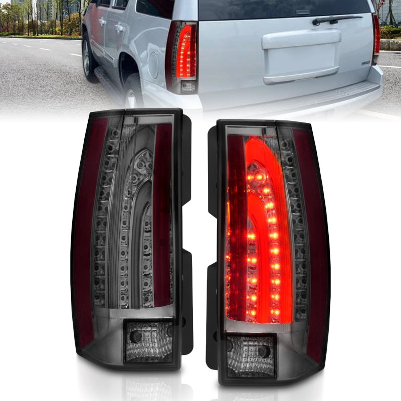 ANZO LED taillights for 2007-2014 Chevrolet Suburban with smoke lens, showcasing modern design and enhanced visibility.