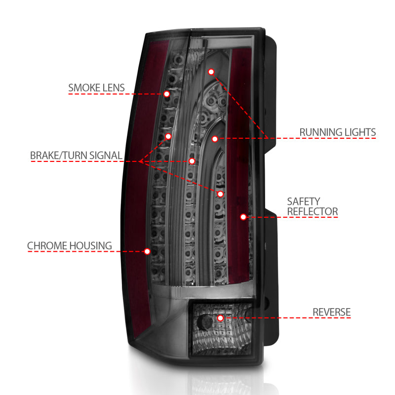 ANZO LED taillights for 2007-2014 Chevrolet Suburban with smoke lens, showcasing modern design and enhanced visibility.