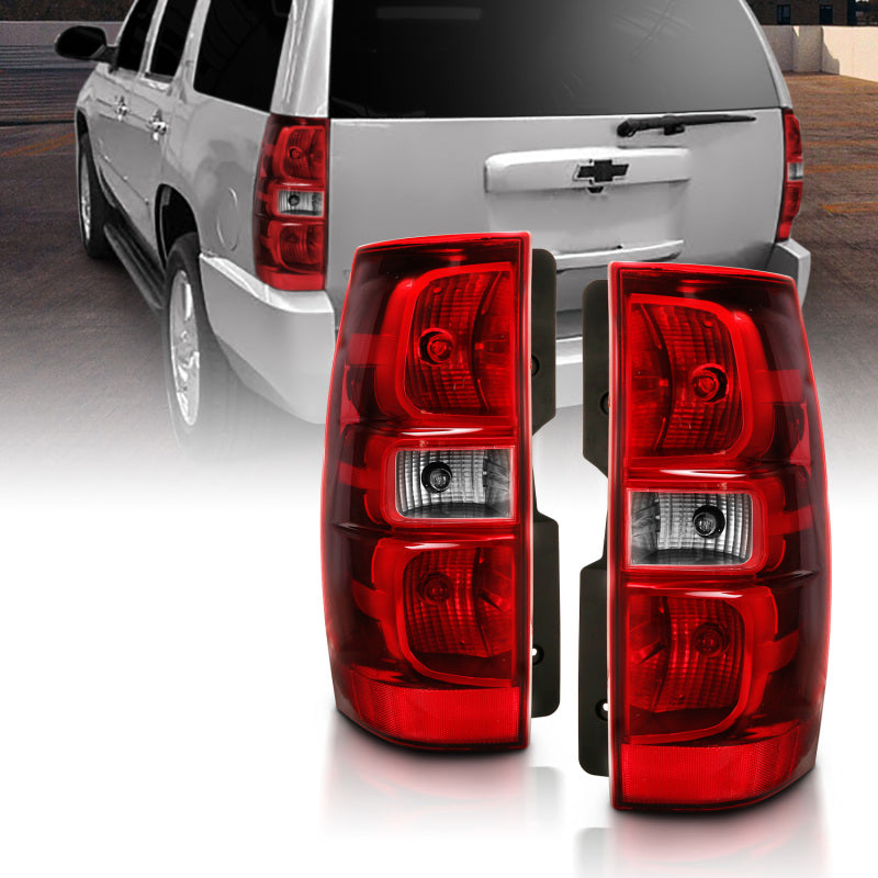 ANZO 2007-2014 Chevy Tahoe Taillight with red and clear lens, designed for OE replacement.