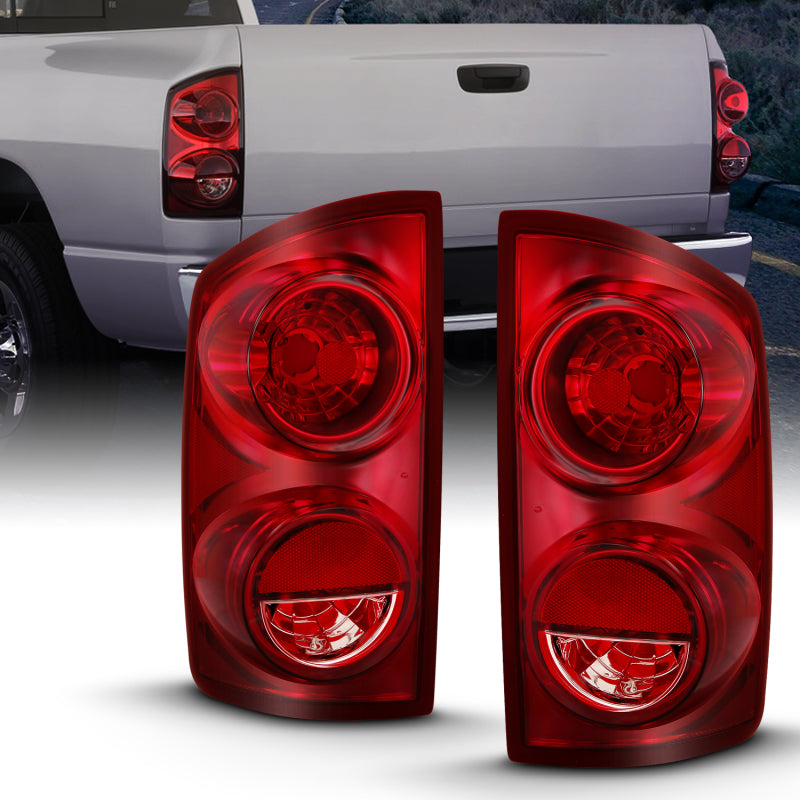 ANZO 2007-2009 Dodge Ram 1500 Tail Light Red Lens showcasing its sleek design and vibrant red color.
