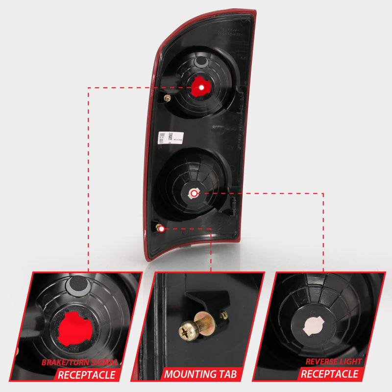 ANZO 2007-2009 Dodge Ram 1500 Tail Light Red Lens showcasing its sleek design and vibrant red color.