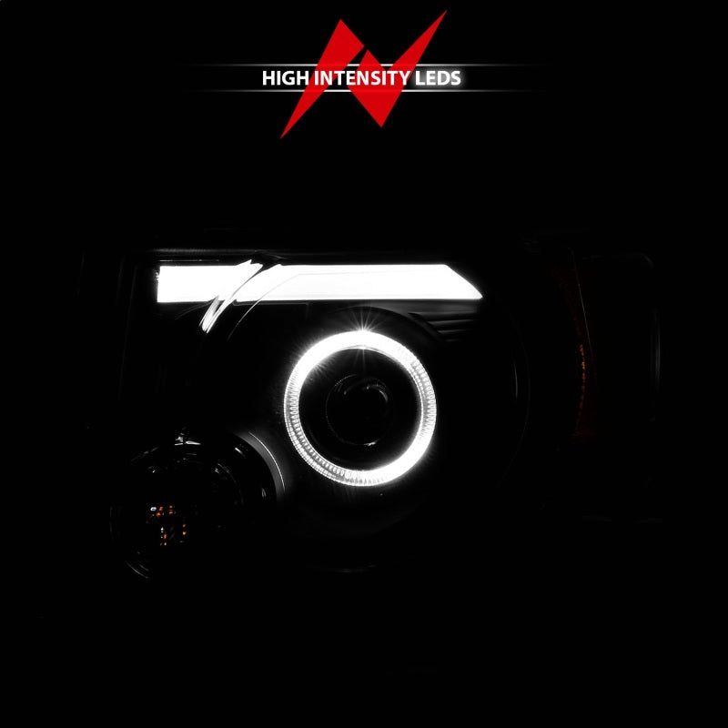 ANZO 2008-2012 Ford Escape projector headlights with halo black design, showcasing modern styling and enhanced visibility.