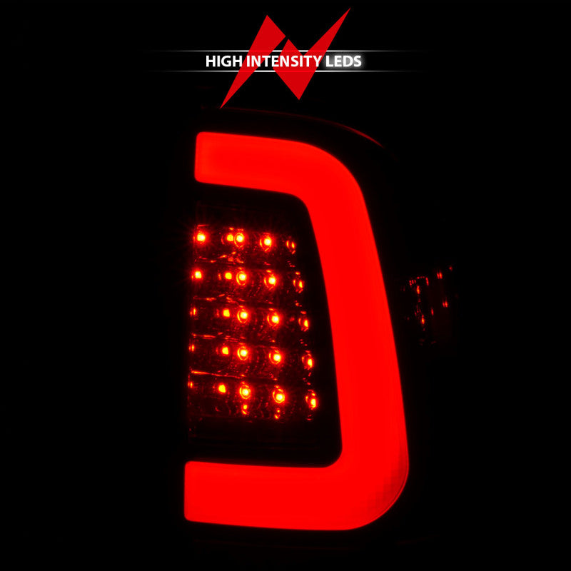 ANZO LED Taillights for 2008-2016 Ford F-250 with chrome housing and smoke lens, showcasing modern design and enhanced visibility.