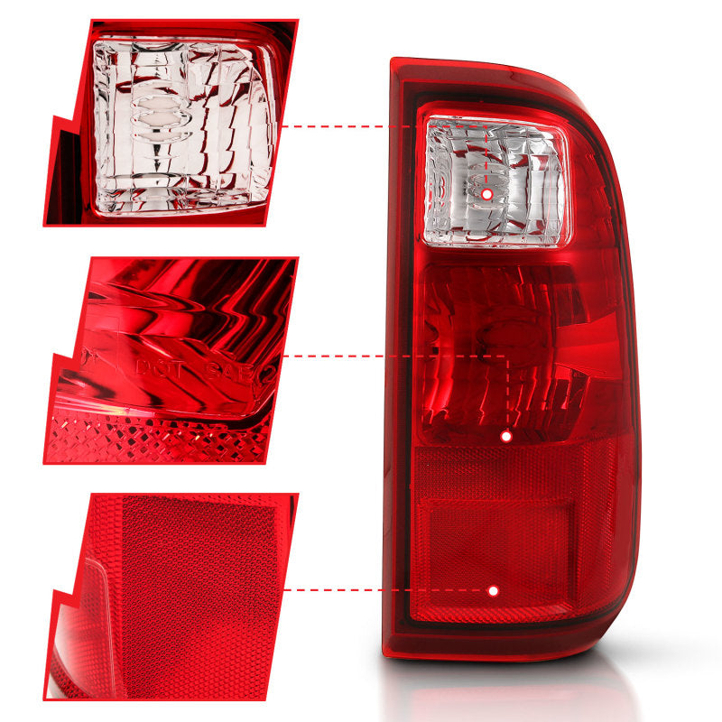 ANZO 2008-2016 Ford F-250 Taillight featuring a red and clear lens design, designed for OE replacement.
