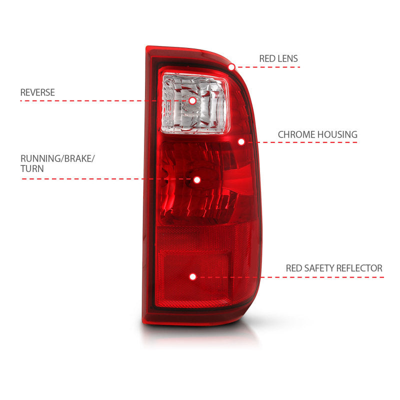 ANZO 2008-2016 Ford F-250 Taillight featuring a red and clear lens design, designed for OE replacement.