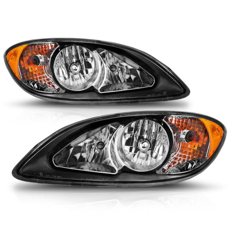 ANZO 2008-2016 International Prostar Crystal Headlights with black housing, showcasing clear lenses and sleek design.