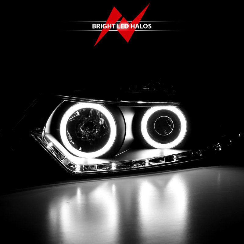 ANZO 2009-2012 Acura TSX Projector Headlights with Halo Black CCFL, showcasing sleek black housing and clear lens design.