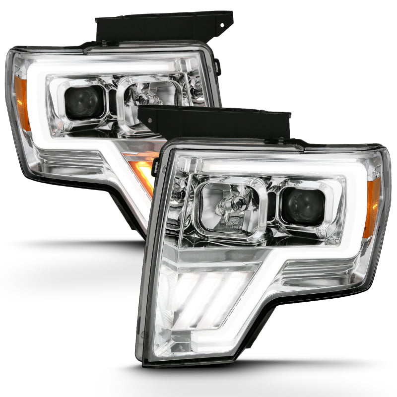 ANZO 2009-2013 Ford F-150 Projector Light Bar with Halo, Clear Lens, and Black Housing, showcasing modern design and enhanced visibility.