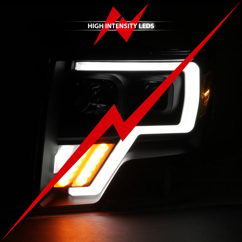 ANZO 2009-2013 Ford F-150 Projector Light Bar with Halo, featuring black housing and clear lens design.