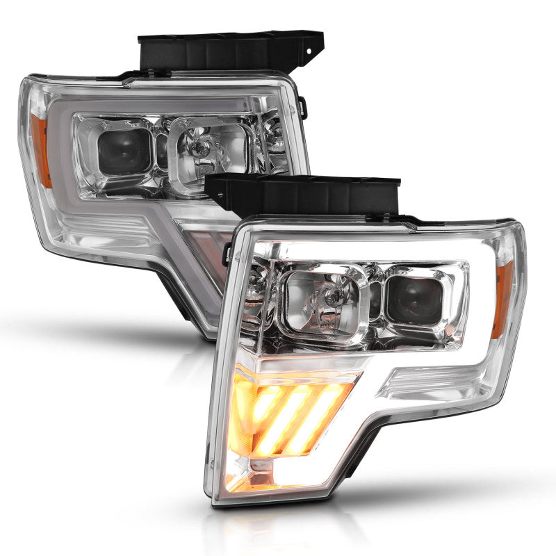 ANZO 2009-2014 Ford F-150 Projector Headlight Set featuring clear lens and chrome housing.