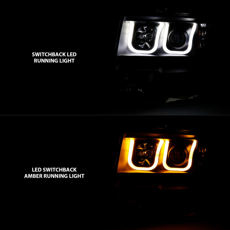 ANZO projector headlights for 2009-2014 Ford F-150 with U-Bar switchback design, showcasing modern styling and enhanced visibility.
