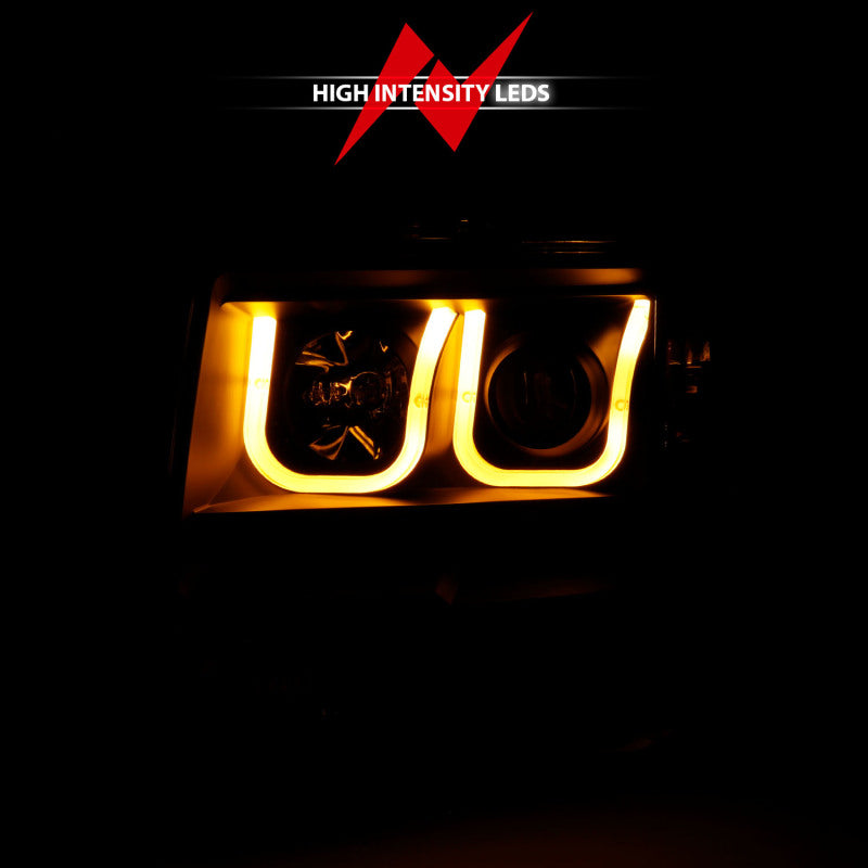 ANZO projector headlights for 2009-2014 Ford F-150 with U-Bar switchback design, showcasing modern styling and enhanced visibility.