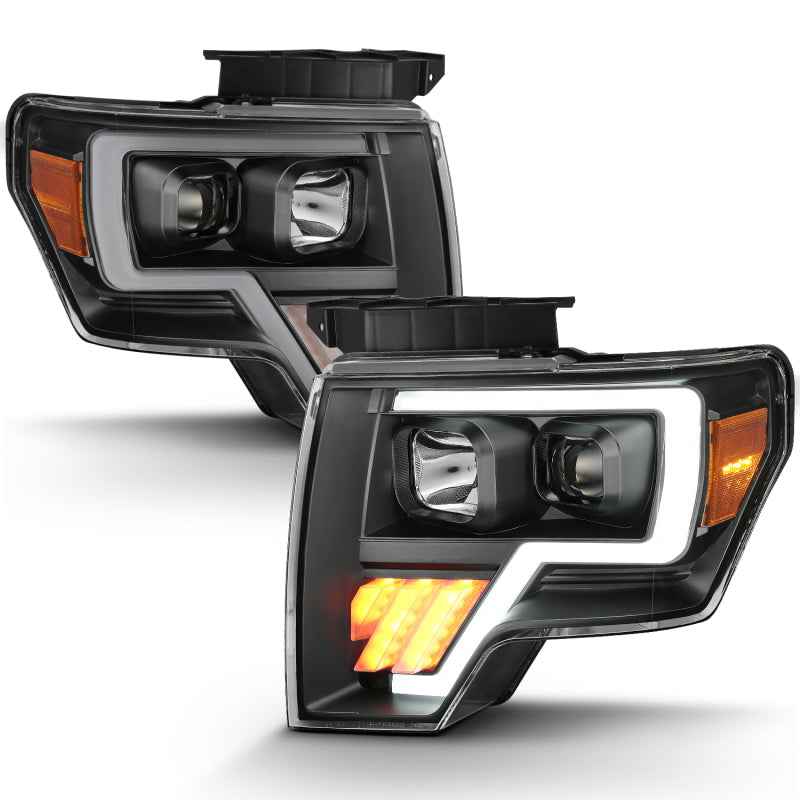 ANZO 2009-2014 Ford F-150 Projector Light Bar in black amber finish, showcasing its sleek design and innovative projector technology.