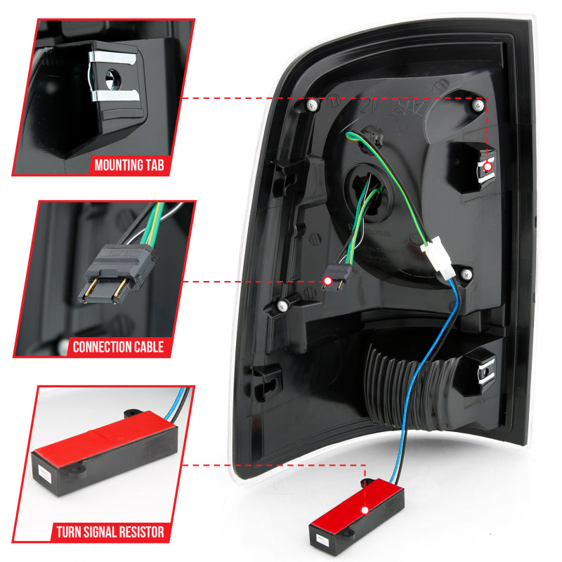 ANZO 2009-2018 Dodge Ram 1500 LED taillight assembly in black housing with clear lens, showcasing a modern plank style design.