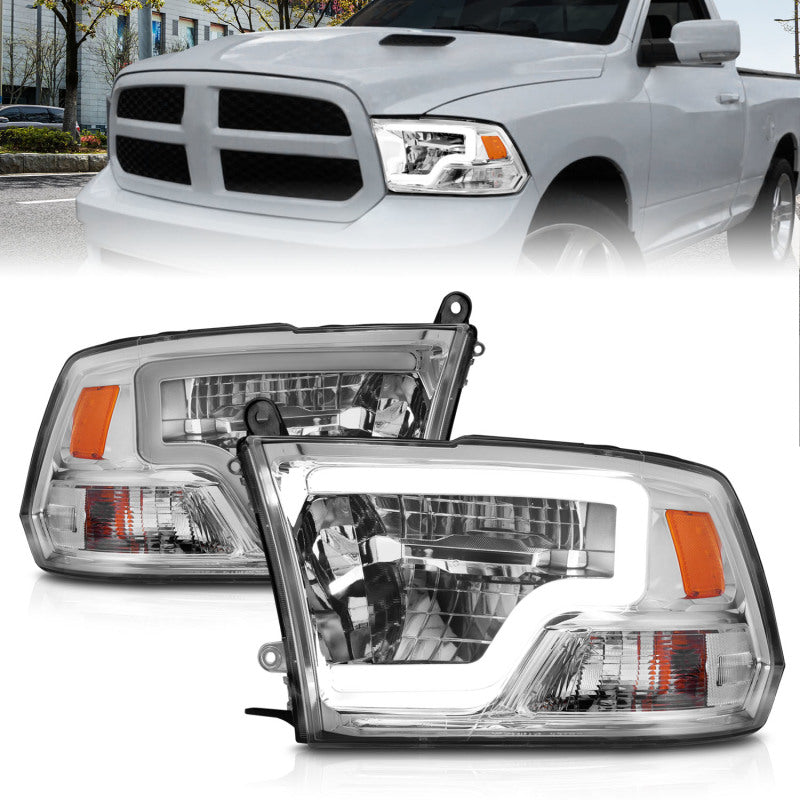 ANZO Full LED Square Projector Headlights for 2009-2020 Dodge Ram 1500, featuring clear lens and black housing.