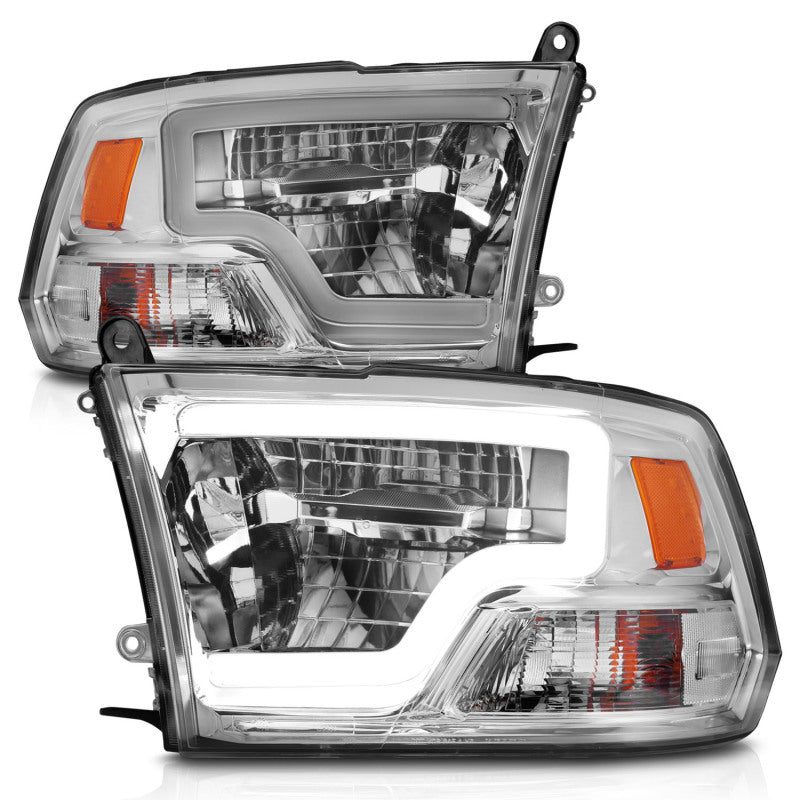 ANZO Full LED Square Projector Headlights for 2009-2020 Dodge Ram 1500, featuring clear lens and black housing.