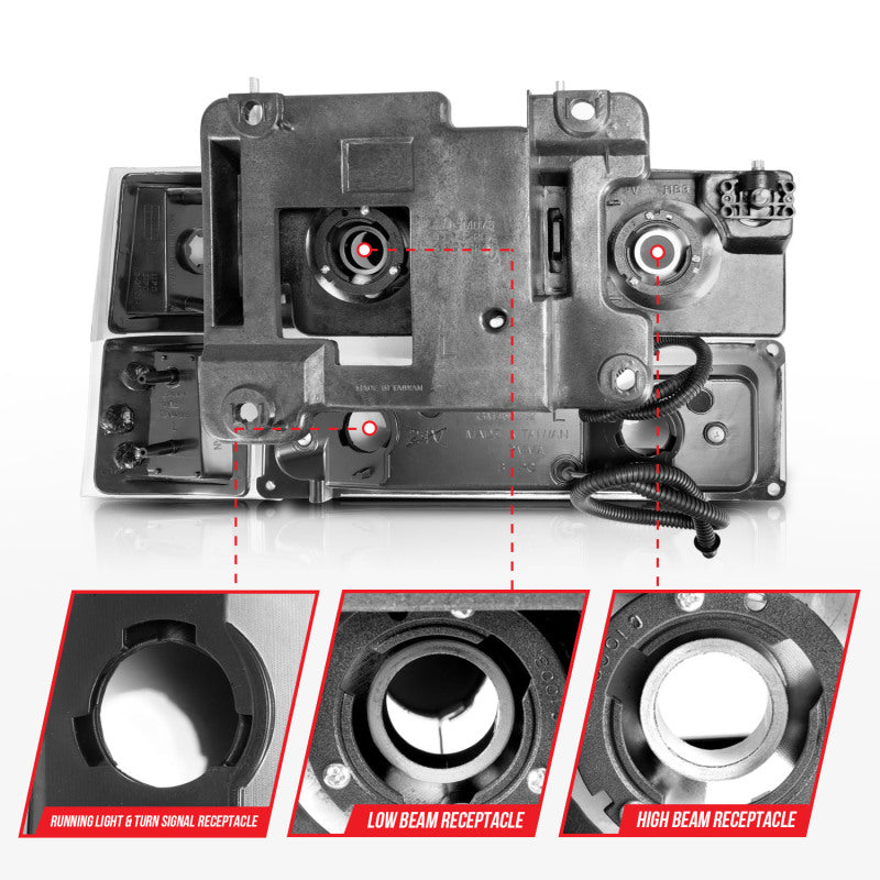 ANZO 88-98 Chevrolet C1500 Crystal Headlights with Light Bar in black housing, showcasing clear lens and modern design.