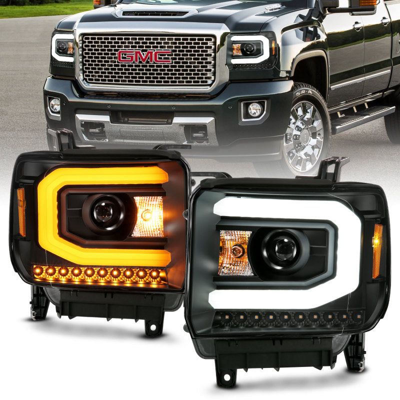 ANZO GMC Sierra 1500 14-15 2500H/15-19 Projector Headlight Plank Style showcasing sleek design and advanced projector technology.