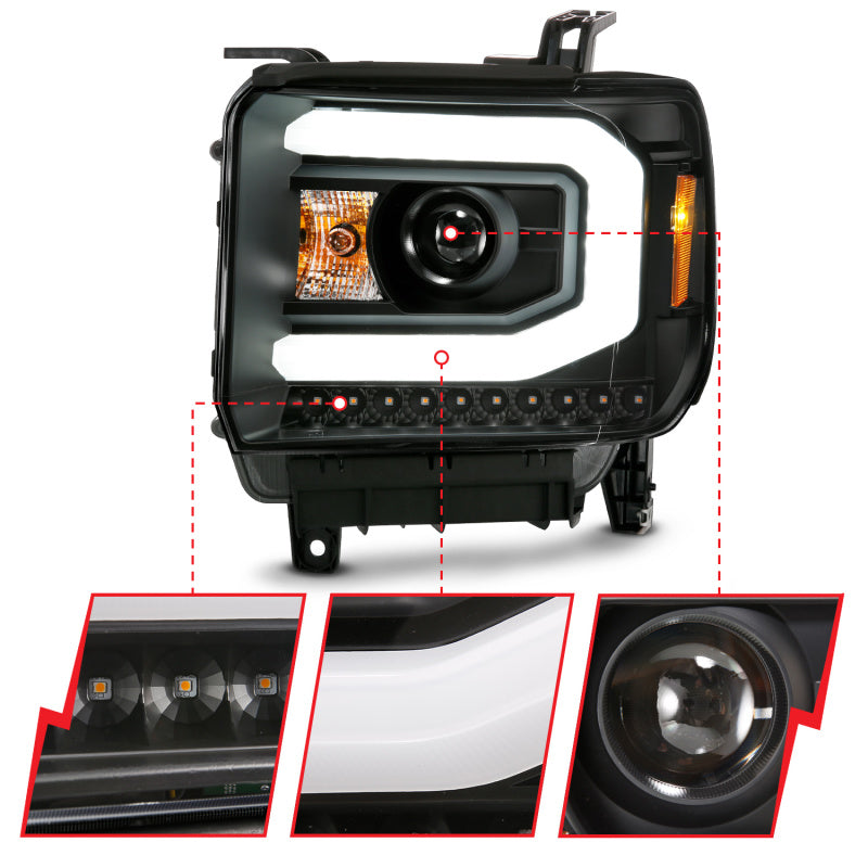ANZO GMC Sierra 1500 14-15 2500H/15-19 Projector Headlight Plank Style showcasing sleek design and advanced projector technology.
