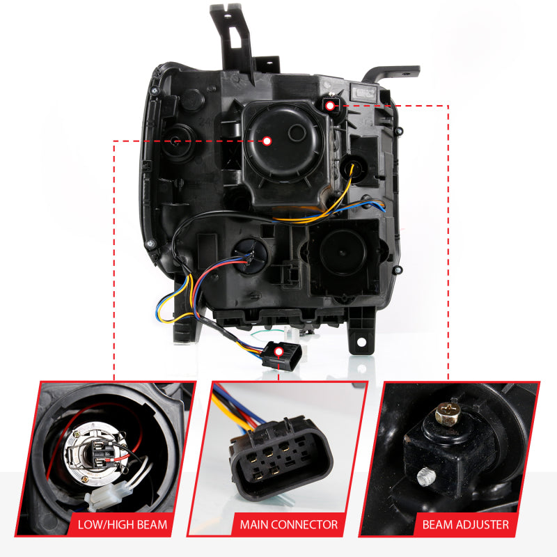 ANZO GMC Sierra 1500 14-15 2500H/15-19 Projector Headlight Plank Style showcasing sleek design and advanced projector technology.
