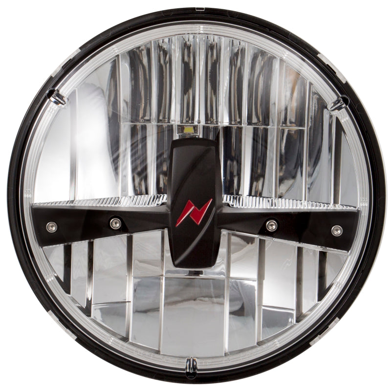 ANZO LED Headlights in black, featuring a 7-inch round design, perfect for vehicle upgrades and improved visibility.