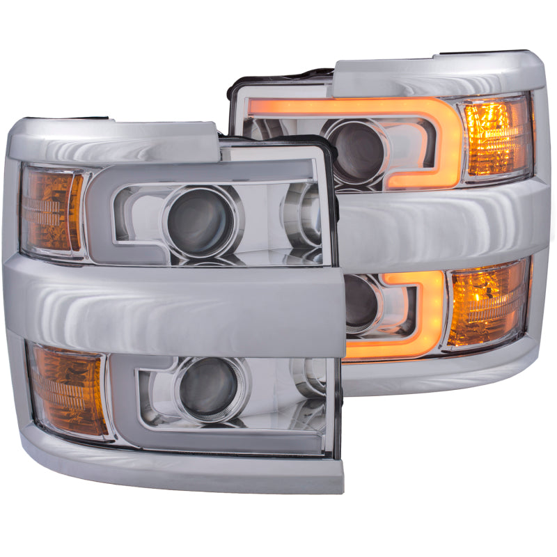 ANZO Projector Headlights for 2015-2019 Chevrolet Silverado 2500HD and 3500HD, showcasing sleek design and advanced lighting technology.