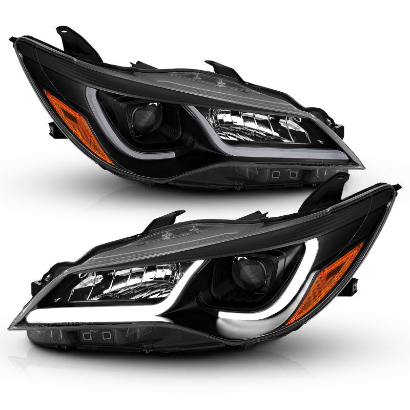 ANZO Projector Headlights for 2015-2016 Toyota Camry, featuring black housing and amber accents.