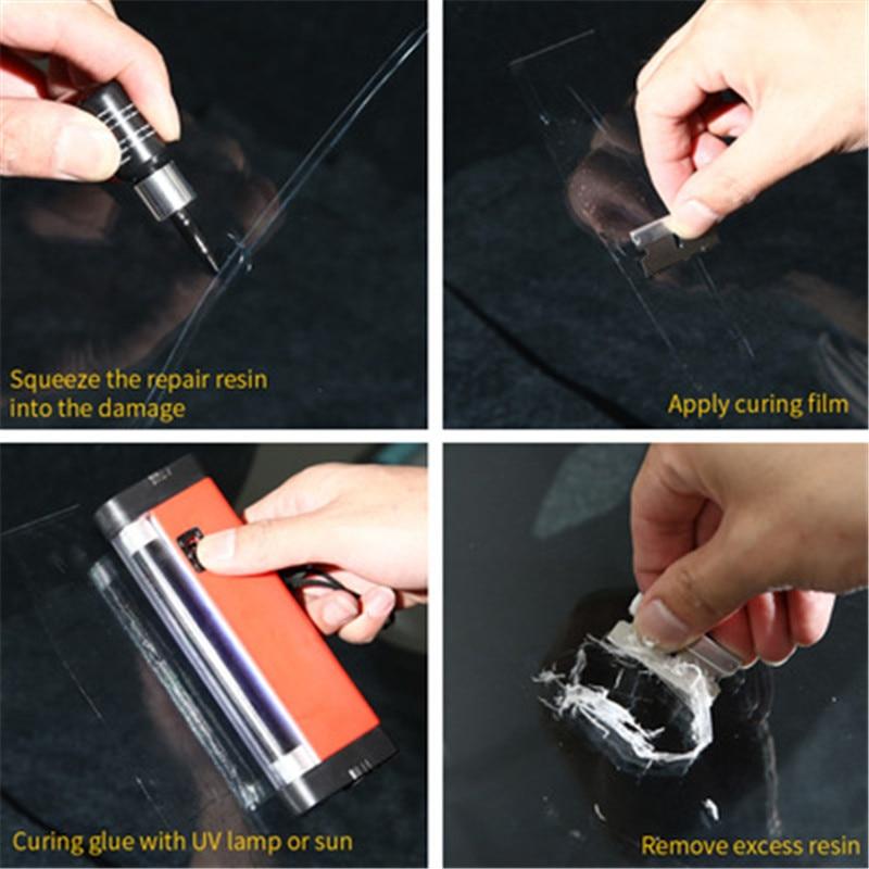 Auto Glass Windshield Repair Tool Set featuring 5 bottles of resin for effective windshield chip repair.
