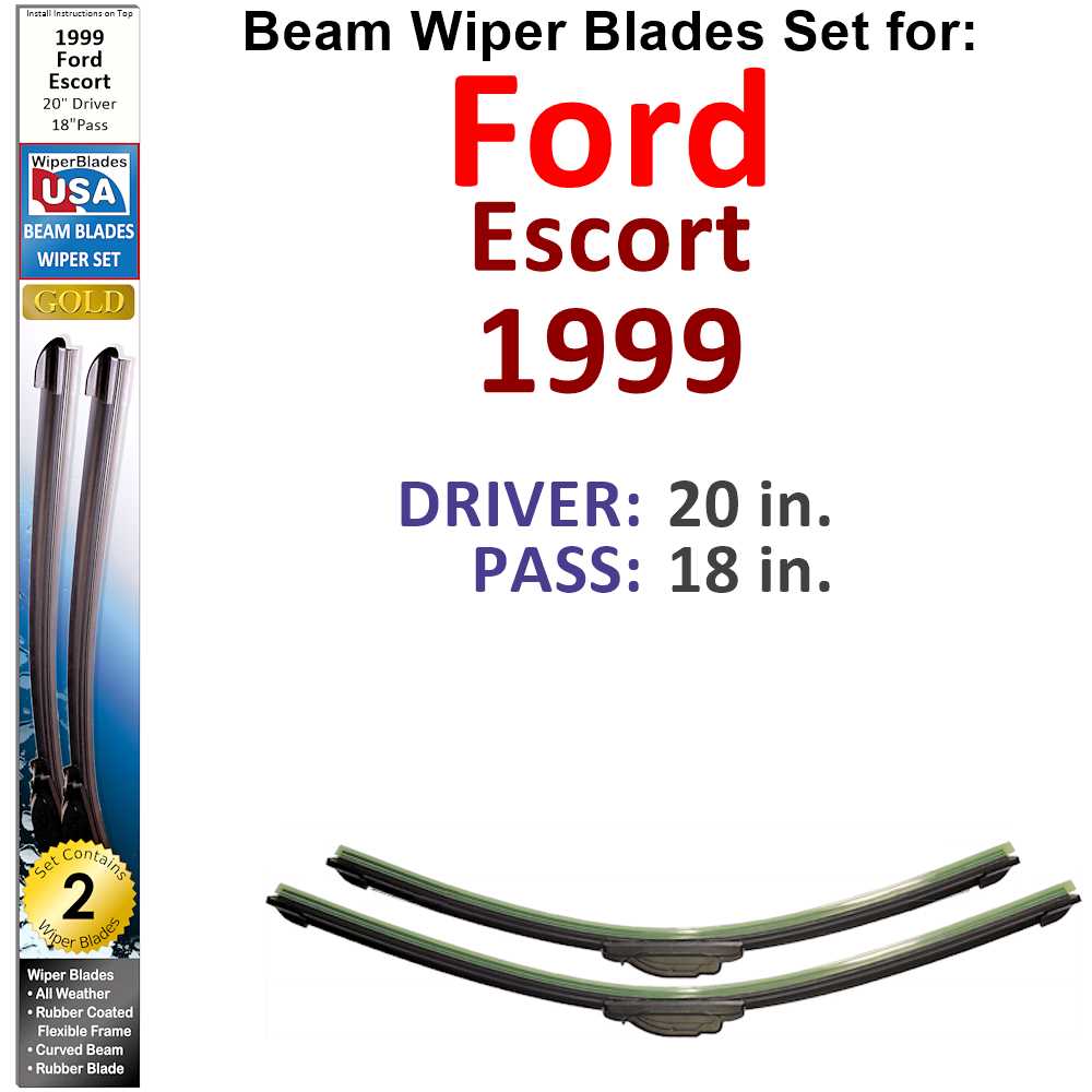 Set of two Beam Wiper Blades designed for 1999 Ford Escort, showcasing their flexible and durable construction.