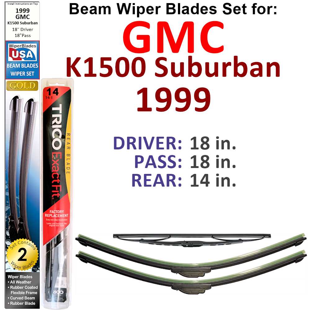 Set of 3 Beam Wiper Blades designed for 1999 GMC K1500 Suburban, showcasing their flexible and durable design.